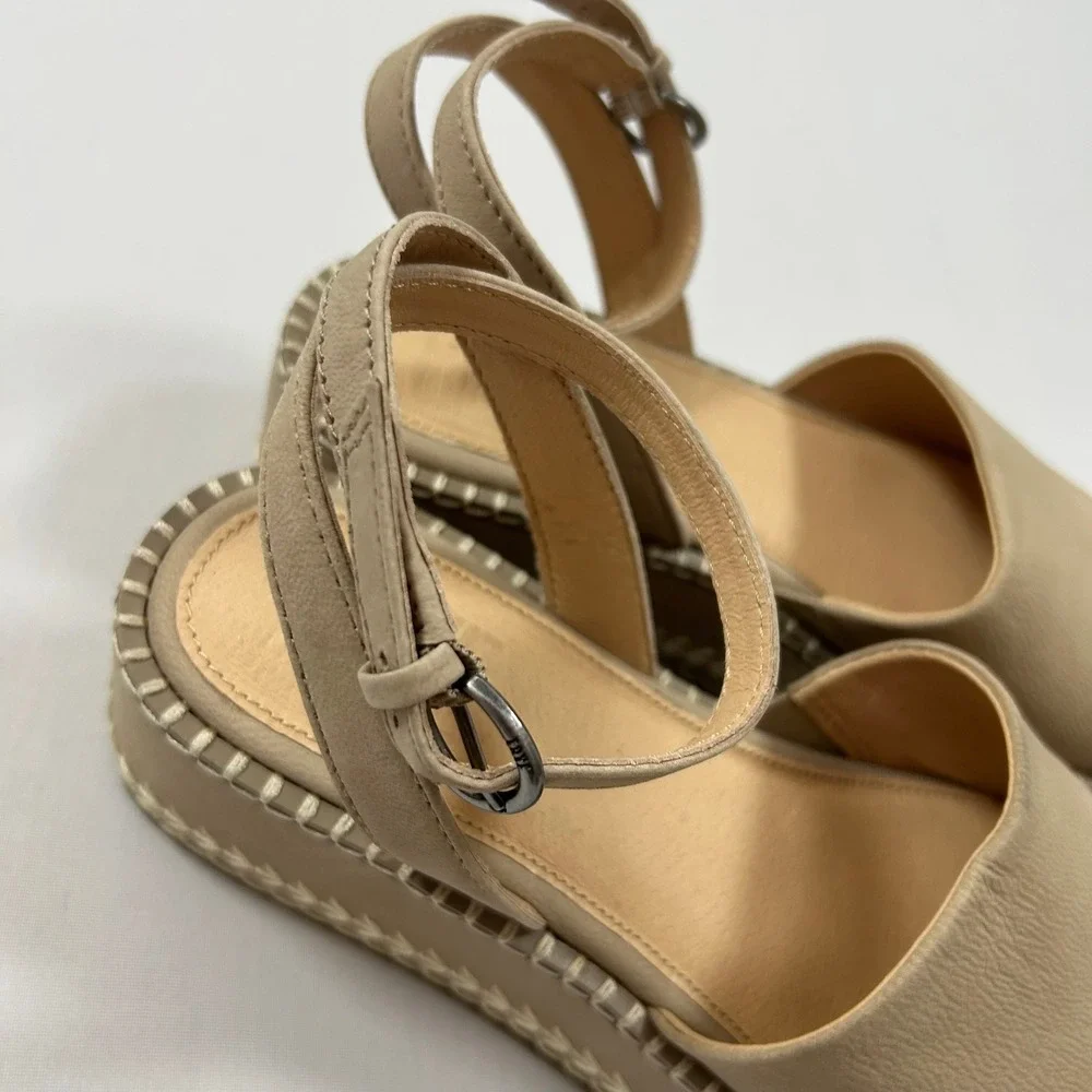 Frye Sandals Platform Wedge Womens 6M Clay Beige Leather Joy‎ Ankle Strap